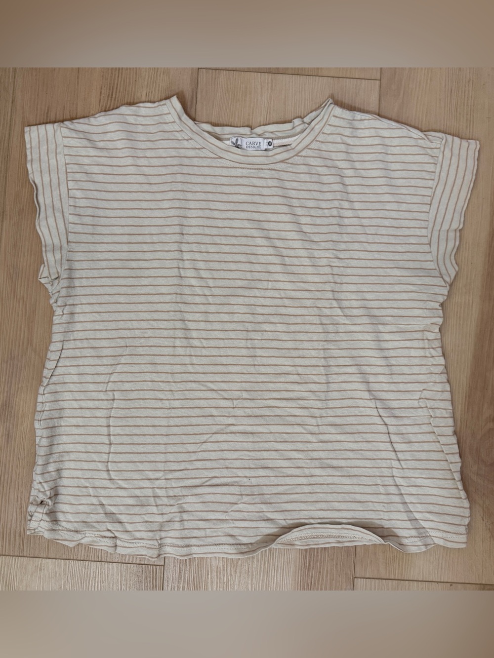 Women’s Carve Designs Cream & Tan Striped Short Sleeve Tee